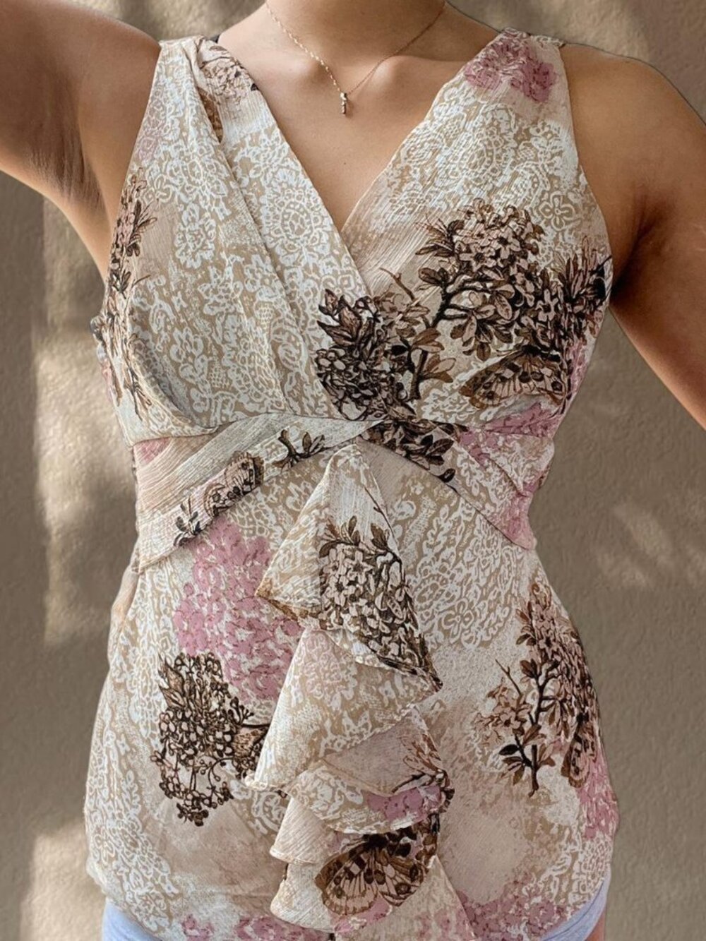 Y2K floral baroque wrap ruffle top cottagecore fairycore whimsy boho vintage